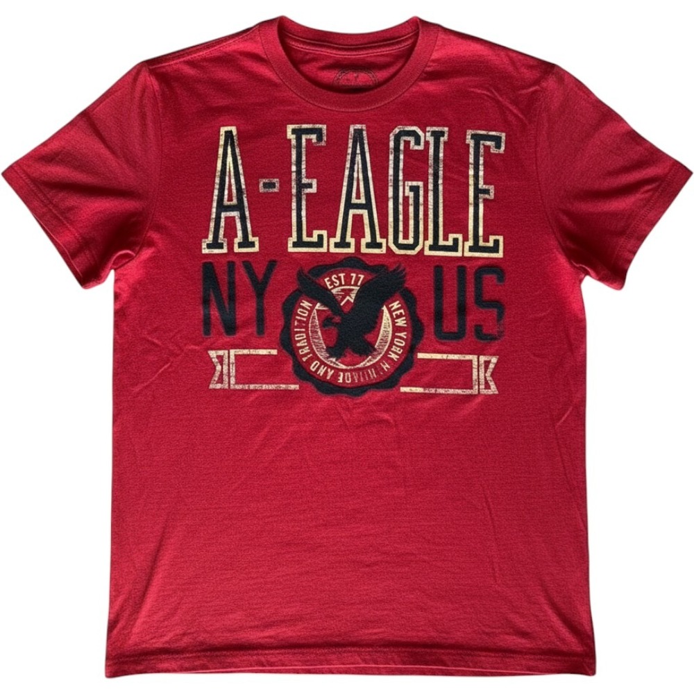 American Eagle Mens Graphic T-Shirt Red Medium Athletic Fit A-Eagle NY US 07/12